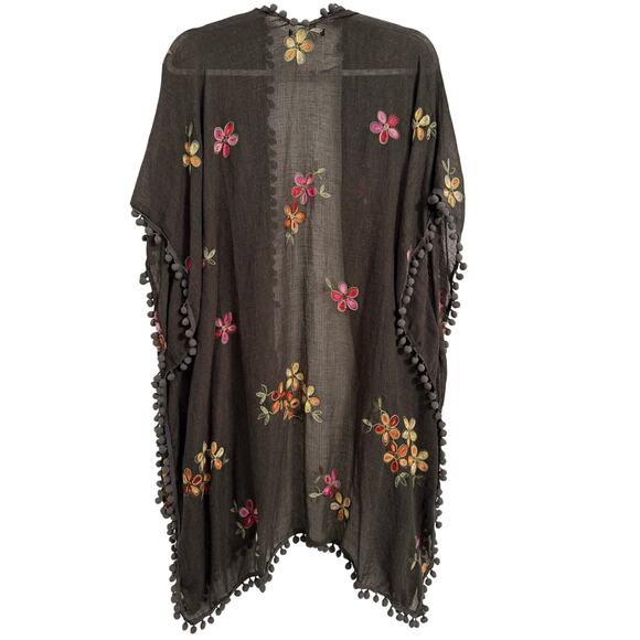 Women's OS Do Everything With Love Boho Embroidered Floral Open Front Kimono - Picture 2 of 7